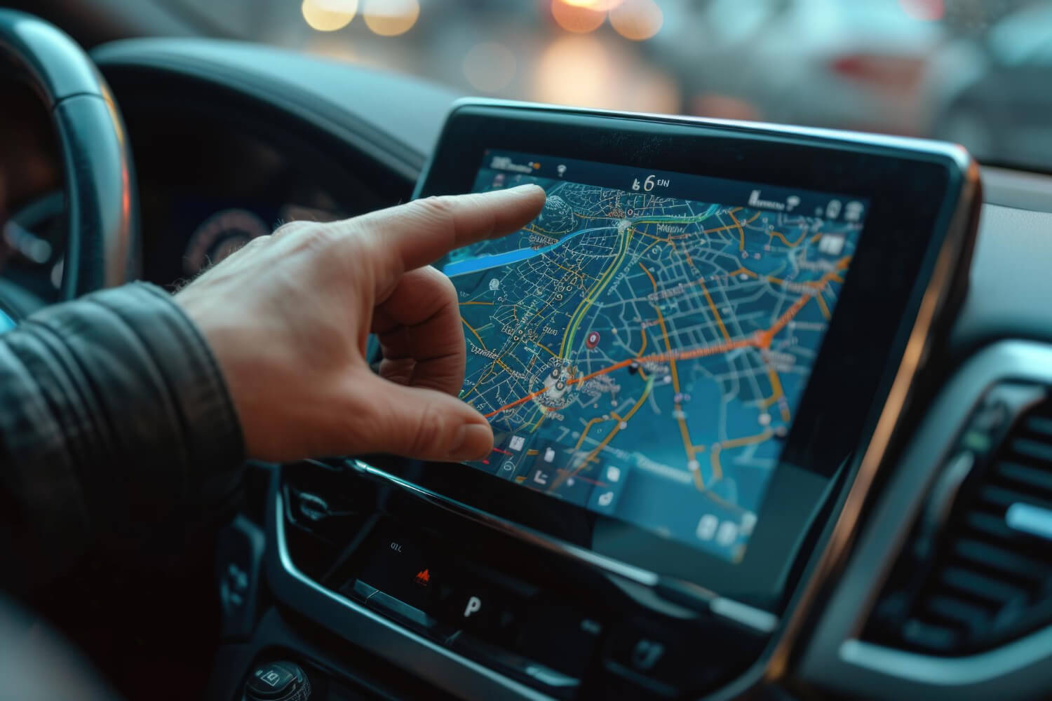 GPS auto aziendali su schermo di navigazione con mappa per il monitoraggio e la localizzazione dei veicoli aziendali.